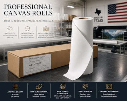 36" x 100ft Glossy Polyester Canvas Roll, 290gsm Professional Wide Format Inkjet Canvas for Eco Solvent, Latex & UV Printing, Giclée Photo & Gallery Wrap - size: Polyester 290GSM - 36"x100'