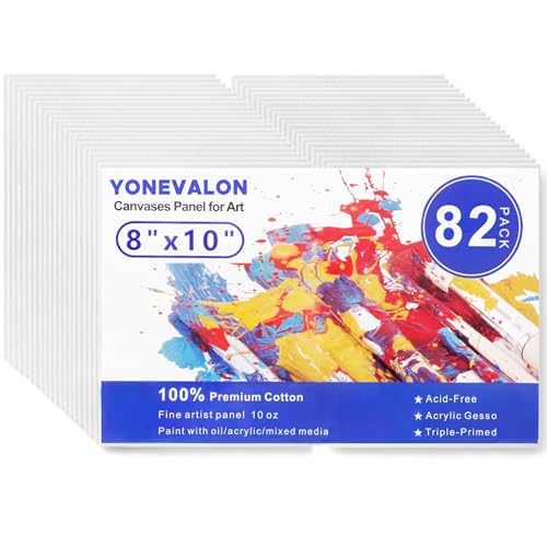 Canvas Boards 82 Pack, 8x10inch Blank Canvases for Painting Bulk, Gesso Primed Acid-Free 100% Cotton Painting Canvas Panels for Acrylic Oil Tempera Watercolor Paints, Art Painting Supplies - size: 8"x10" - 82pcs