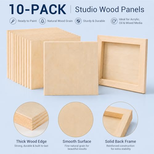 10 Pack 6 x 6 Wood Panel Boards, Unfinished Wood Canvas, Cradle Boards for Crafts, Painting Canvas, DIY Art Projects, Pouring, Arts Use with Oils, Acrylics - size: 6*6 10 Pack