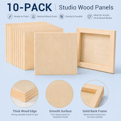 10 Pack 6 x 6 Wood Panel Boards, Unfinished Wood Canvas, Cradle Boards for Crafts, Painting Canvas, DIY Art Projects, Pouring, Arts Use with Oils, Acrylics - size: 6*6 10 Pack