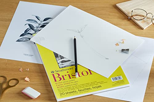 Strathmore 300 Series Tape Bound Bristol Pad, 100 lb. Vellum Surface, 9 X 12 inches, White, 20 Sheets (342-109) - color: Vellum, size: 9 x 12 inches, style: Tape Binding