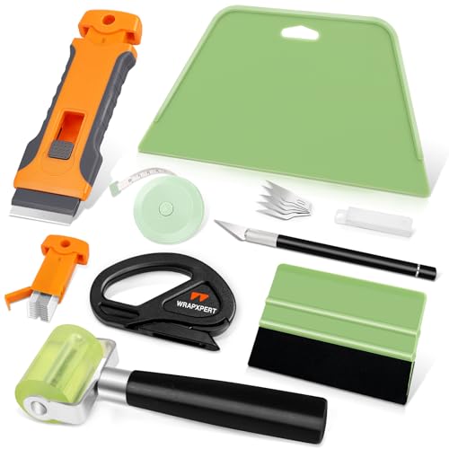 WRAPXPERT Wallpaper Tools Wallpaper Smoothing Tool Kit with Felt Squeegee,Seam Roller,Razor Scraper,Wrapping Paper Cutter for Peel and Stick Contact Paper,Vinyl Backsplash Tile,Bathroom,Window Film - color: Green