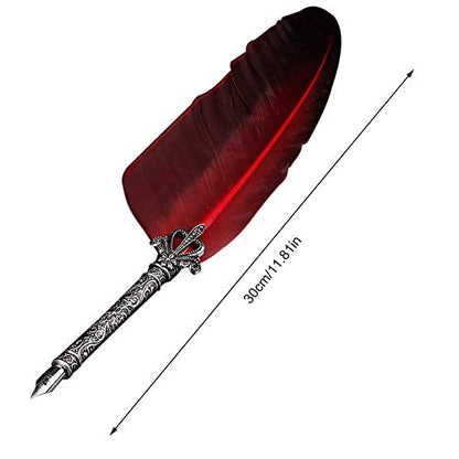 Walfront Calligraphy Quill Pen Set Vintage Red Ink Lettering 5 Replacement Metal Nibs 1 Ink Bottle Gift