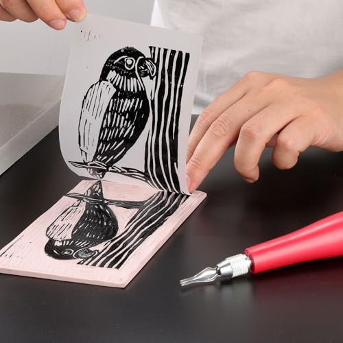 Linocut Carving Tools - Linoleum Cutter Kit with 6 Blades for Block Printing, Stamp Making Carving, Linocut Kit for Printmaking - Arts and Crafts Tools for Beginners, Adults, Artists