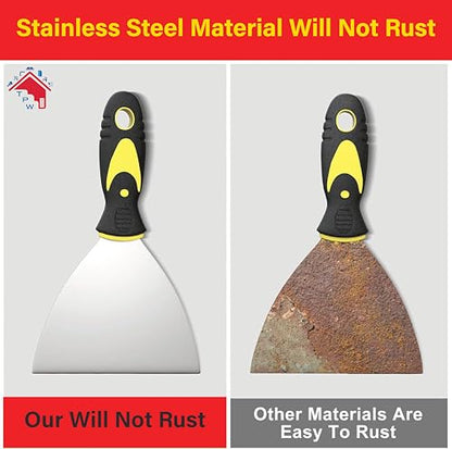 TPW 5-Pcs Putty Knife Set, 1-5 Inch Stainless Steel Scrapers for Drywall Repair, Wallpaper Removal, Mud and Plaster Scraping