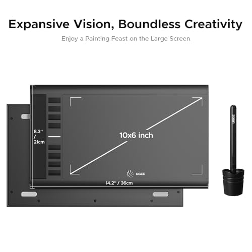 Graphics Drawing Tablet, UGEE M708 10 x 6 inch Large Digital Drawing Pad with 8 Hot Keys 8192 Levels Pen, Graphic Tablets for Computer Graphic Board Creation Sketch for PC/Laptop/Mac OS/Linux/Chrome - style: Wired M708 V3