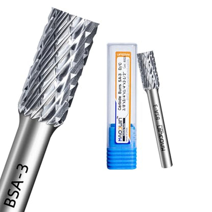 SA-3 Tungsten Carbide Rotary Burrs 1/4" Shank Double Cut Cylindrical Rotary Files Carbide Die Grinder Bits for Metal Woodworking Grinding Carving and Engraving - style: SA-3