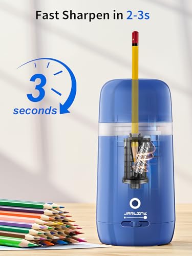 JARLINK Automatic Electric Pencil Sharpener - Hands-Free Operation, 3 Sharpness Modes, 3-Second Sharpening, Rechargeable & Portable for 7-12mm Pencils, Ideal for Classroom and Home Use (Blue) - color: Blue