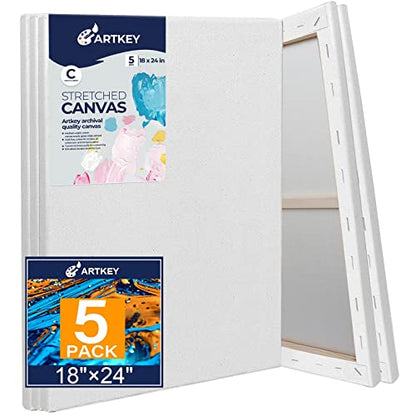 Stretched Canvases for Painting 18x24 Inch 5-Pack, 10 oz Triple Primed Acid-Free 100% Cotton Blank Canvas, Rectangular Canvas for Oil Paint Acrylics Pouring & Wet Art Media, Pour Painting - size: 18"x24"(5-Pack), style: Studio