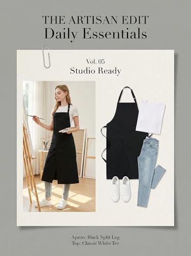 Molaxhome Split Apron with 3 Pockets,Unisex Pottery Apron with Adjustable Strap for Kitchen Ceramics - color: Black