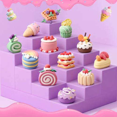 LOUFOR Air Dry Clay Kits - Modeling Clay for Kids, Ultra Light & Soft, Safe & Non-Toxic, 12 Boxes DIY Model Magic Clay with Sculpting Tools & Tutorials, Creatible Art Crafts Toys Gifts Boys Girls - color: #02-Dessert House