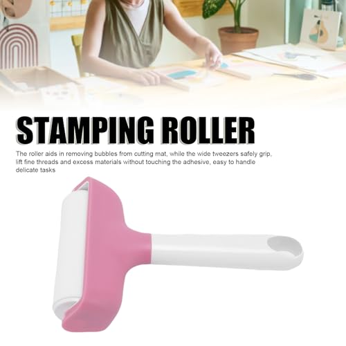 FAUOSWUK Rubber Roller Tool, Silicone Roller and Tweezers Kit, Boat Flooring Install Printmaking Painting Stamping Wallpaper Gluing for Bubble Removal, Gripping and Lifting Threads (Pink) - color: Pink
