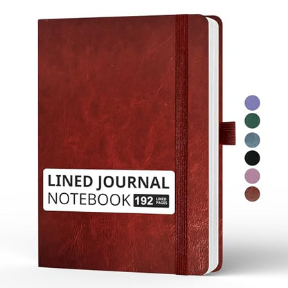 Lined Journal Notebook, A5, 192 Pages 100 GSM Thick Paper, Hardcover Leather College Ruled Journal for Writing, Men Women, Journaling, Daily, Work, Office, Home School Business(Burgundy) - color: Burgundy, style: b-Lined