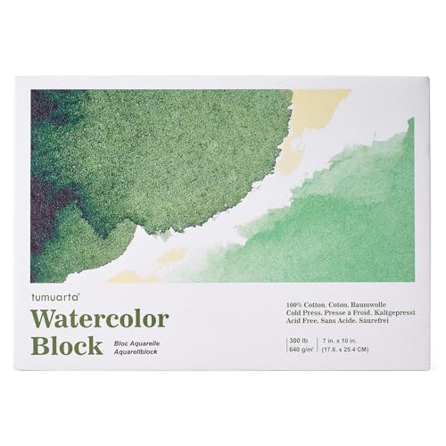 tumuarta Watercolor Block 300 LB, 640 GSM, 100% Cotton, 7" X10”, 10 Sheets, Acid Free, Cold Press, Watercolor Paper Board Sketch Books for Watercolors, Acrylic and Mix Media Techniques - size: 7 X 10"
