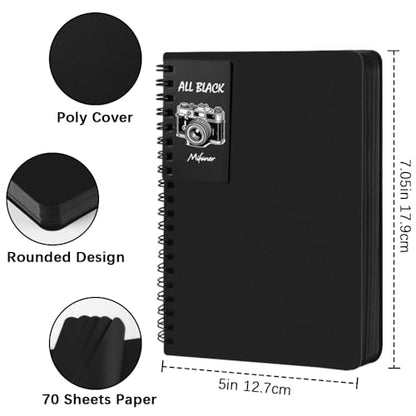 5" x 7" Premium Black Paper Mixed Media Sketchbook,Small Travel Spiral Bound Black Journal Notebook,70 Sheets 110gsm Acid-Free Drawing Paper,Art Supplies for Adults Beginners Artists.Black - color: 1-black paper
