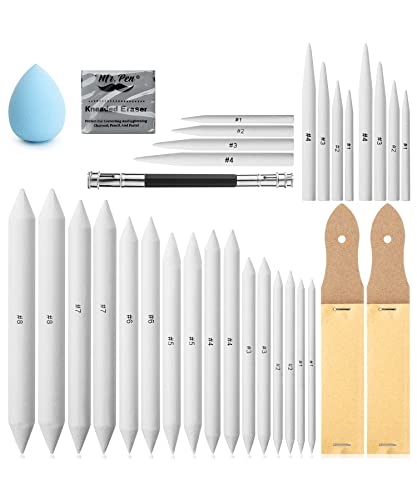 Mr. Pen- Blending Stumps for Drawing, 33 Pack | Tortillions Paper Art Blenders with Sandpaper Sharpeners, Pencil Extension Tool, Kneaded Eraser & Rub Sponge - size: 33 Pack