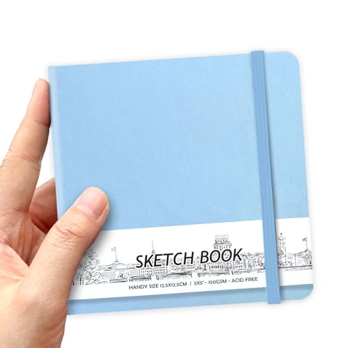 5" x 5" Hardcover Sketch Book,Small Mixed Media Sketch Pad,58 Sheets 150GSM Acid-Free Artist Drawing Paper,Travel Journal Blank Notebook for Adults Painting,Illustration,Art Supplies.Blue - color: 150gsm PU-blue