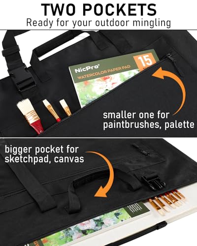 Nicpro Light Weight Art Portfolio Bag, 18x 24 Inches Waterproof Art Portfolio Case with Shoulder & Handle Carry, for Artwork, Poster, Sketch Drawing, Canvas, Photography, Solar Panel Storage - size: 18 x 24 inches