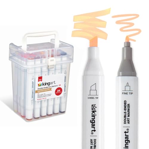 KINGART PRO Double-Ended Alcohol Ink Art Markers, 24 PORTRAIT Colors, Fine Point & Chisel Tips, Permanent with Superior Blendability, Includes Plastic Case, 24 Pc. - color: Portrait
