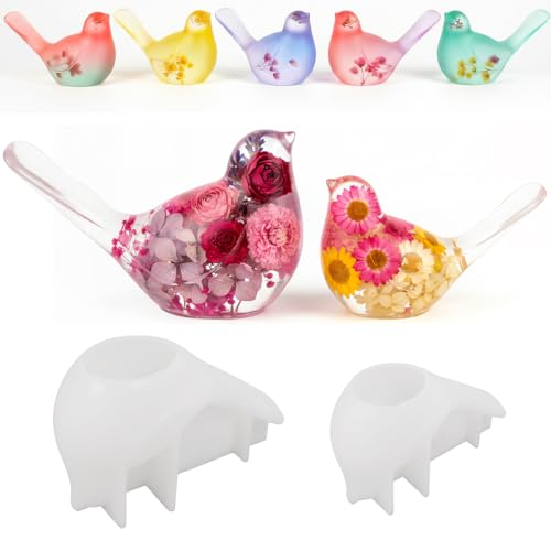 2 Pcs Bird Resin Silicone Molds 3D Cute Animal Epoxy Resin Casting Concrete Molds for Flower Preservation Bookends DIY Craft Home Office Cabinets Wall Desktop Decor Soap Unique Display - color: 3D Bird Resin Mold