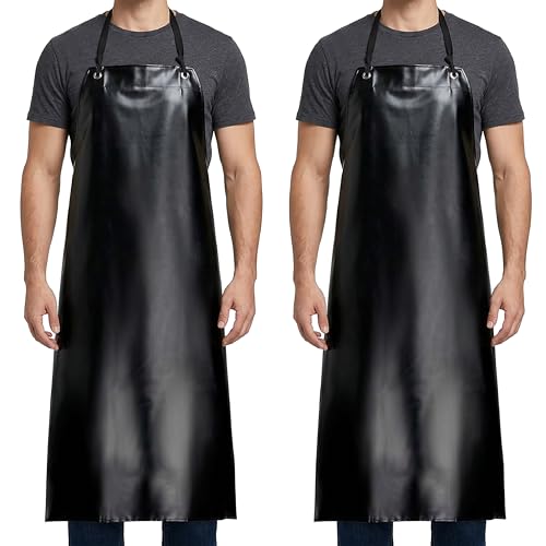 Xpose Safety Heavy Duty Vinyl Waterproof Aprons, White - For Home, Industrial and Commercial Use - Chemical Resistant - color: Black, style: 2 Pack