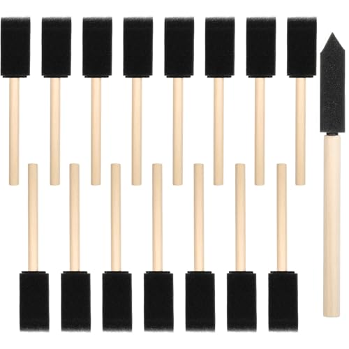 18 Pcs 1 Inch Foam Paint Brushes, Wood Handle Sponge Brushes Paint Sponges Set, Foam Brush for Painting, Wood Handle Sponge Brush for Staining, Painting Tools for Crafts, DIY Projects