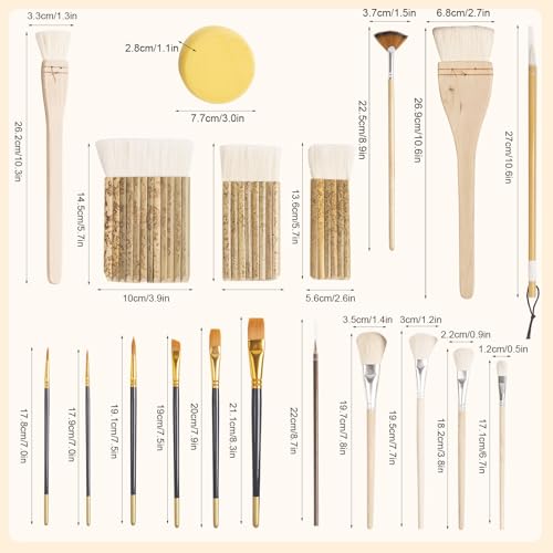 Set of 19 Wool Soft Pottery Glaze Brushes Tool for Ceramic Glazing Acrylic Watercolor Oil Painting, Includes Sponge, Mop, Hake, Sumi, Fan, Fine Brush Bristle for Clay Kiln Blending Supplies - color: 14pcs