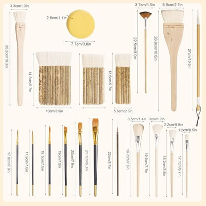Set of 19 Wool Soft Pottery Glaze Brushes Tool for Ceramic Glazing Acrylic Watercolor Oil Painting, Includes Sponge, Mop, Hake, Sumi, Fan, Fine Brush Bristle for Clay Kiln Blending Supplies - color: 14pcs