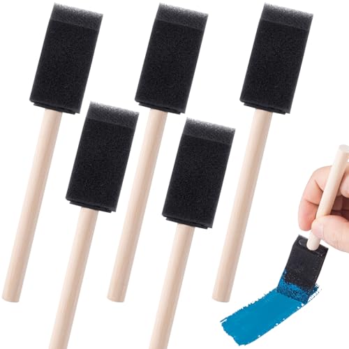 5pcs 1" Foam Brushes for Painting, Sponge Paint Brushes with Wood Handle, Reusable Paint Brushes for DIY, Cleaning, Staining, Varnishes - color: Black, 5pcs, 0.98"