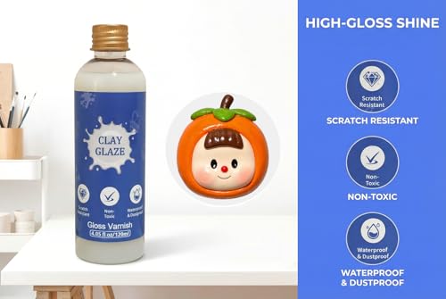 Air Dry Clay Glaze, 120ml High Gloss Polymer Clay Varnish, Prevent Clay Cracking, Scratch Resistant, Waterproof, for Pottery, Crafts, Clay Sealant with Brush & Measuring Cup (4fl oz) - color: Gloss