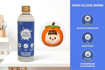 Air Dry Clay Glaze, 120ml High Gloss Polymer Clay Varnish, Prevent Clay Cracking, Scratch Resistant, Waterproof, for Pottery, Crafts, Clay Sealant with Brush & Measuring Cup (4fl oz) - color: Gloss