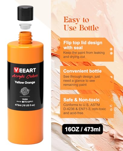 Acrylic Paint Set, 12 Colors Acrylic Paint Large Bottle Set, 16OZ Each, Rich Pigmented Canvas Paint, Premium Non-toxic Paints for Artists, Paint Set for Adults, Art Supplies for Canvas