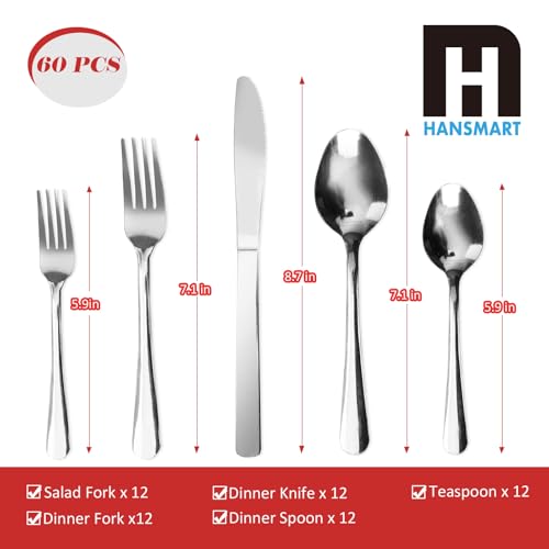 60 PCS Windsor Silverware Set - Stainless Steel Silverware Set for 12 Kitchen Flatware Set Cutlery Set For Home Restaurant Hotel, Kitchen Dishwasher Safe Utensils Set Weddings, Parties, Gifts - size: 60PC Sliverware Set