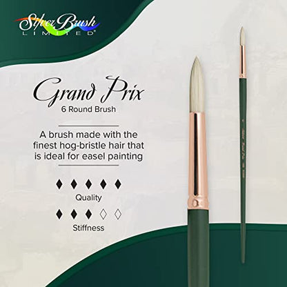 Silver Brush Limited 1000 Grand Prix Round Brush for Oil Paintings, Size 6, Long Handle - size: Size 6