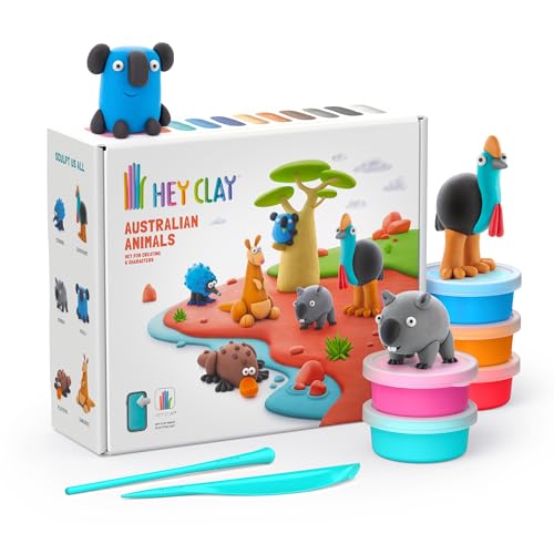 HEY CLAY Set - Colourful Modeling Air Dry Clay Kit for Kids 15 cans and Sculpting Tools with Fun Interactive Instructions App - Children 3+ (Australian Animals) - style: Australian Animals