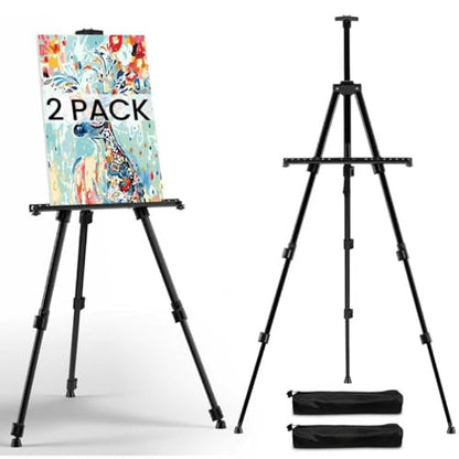 Art Easel for Painting and Display – 2pcs Adjustable Floor 66 Inch Folding Metal Easel Stand for Sign - Table Top Canvas Stand - Portable Drawing Paint Heavy Duty for Artist Adults Holder or Teen - style: 66B 2-Pack
