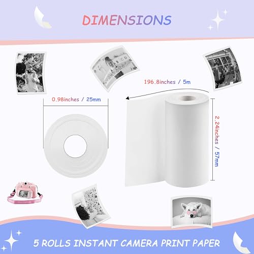 5 Rolls MIARALA Instant Print Kids Camera Paper Roll Refill | Suitable for Most Kids Instant Camera, Compatible with ESOXOFFORE/Dylanto/DUDUDRAGON/Cimizi Instant Camera, BPS/BPA-Free - size: 5 Rolls-Standard