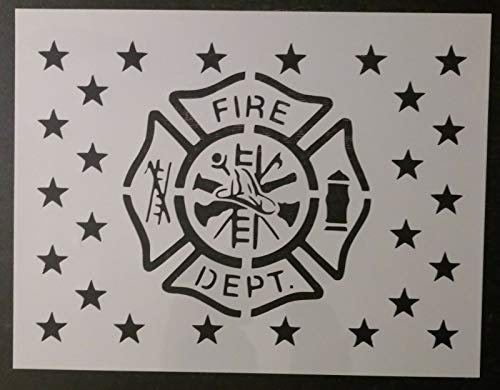 Reusable Sturdy Stencil Fire Department Flag 11" x 8.5" Cut Stencil Sheet (not Paper) Arts and Crafts Material Scrapbooking for Airbrush Painting Drawing
