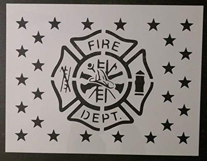 Reusable Sturdy Stencil Fire Department Flag 11" x 8.5" Cut Stencil Sheet (not Paper) Arts and Crafts Material Scrapbooking for Airbrush Painting Drawing
