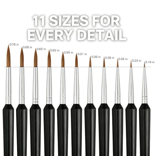 Detail Paint Brushes, 11Pcs Detail Brush Set, Miniature Paint Brushes for Fine Detailing & Art Painting, Suitable for Acrylic, Watercolor, Oil, Models, Paint by Numbers and DIY Craft Projects