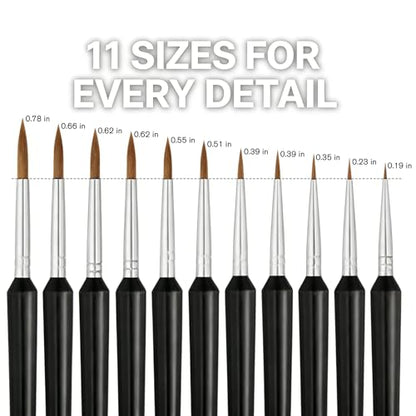 Detail Paint Brushes, 11Pcs Detail Brush Set, Miniature Paint Brushes for Fine Detailing & Art Painting, Suitable for Acrylic, Watercolor, Oil, Models, Paint by Numbers and DIY Craft Projects