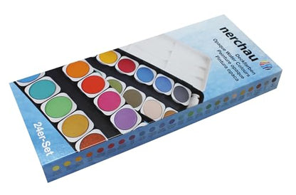 Lukas Opaque Artist Watercolor Studio Paint Set - Professional, Includes a Travel Friendly Outdoor Painting Case and Color Mixing Palette - 24 Brilliant Colors in Round Pans
