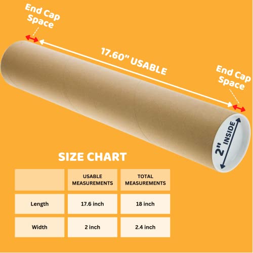 SAVUK Mailing Tubes with Plastic Caps Shipping Cardboard Blueprints Artwork Poster Extra Heavy-Duty Thickness Posters, Art Prints Multipurpose Documents Storing (1 Pack) 2x18 inch