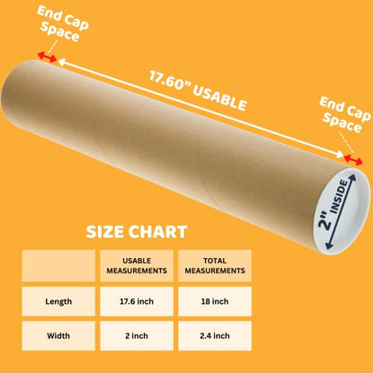 SAVUK Mailing Tubes with Plastic Caps Shipping Cardboard Blueprints Artwork Poster Extra Heavy-Duty Thickness Posters, Art Prints Multipurpose Documents Storing (1 Pack) 2x18 inch