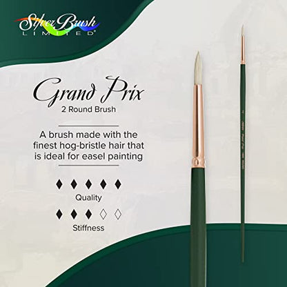Silver Brush 1000-2 Grand Prix Premier Long Handle Hog Bristle Brush, Round, Size 2 - size: Size 2