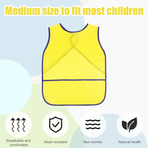 Kids Art Smock Sleeveless Painting Apron 3-8 Years | 3 Deep Pockets, Washable Waterproof Coverall for Painting, Crafts, Messy Play - Ideal for Boys Girls Classroom & Home - color: Blue, Yellow, Red, Green, Pink and Light Blue