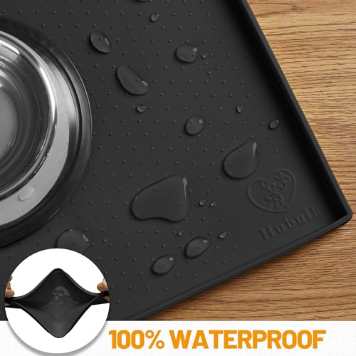 Hubulk Dog Feeding Mat,100% Waterproof Food Grade Silicone Pet Food and Water Bowl Placemat,Dishwasher, High Raised Edge to Prevent Spills,Nonslip Tray to Stop Messes on Floor（28"x18"x0.8", Black） - color: Black, size: 28"l X 18"w