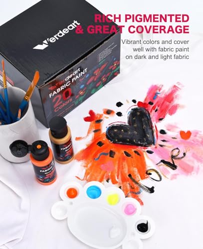 Fabric Paint, 20 Colors Permanent Soft Fabric Paint Set for Clothes in Bottles (60ml/2oz) with 10 Brushes, Palette - size: 2 Fl Oz (Pack of 20)