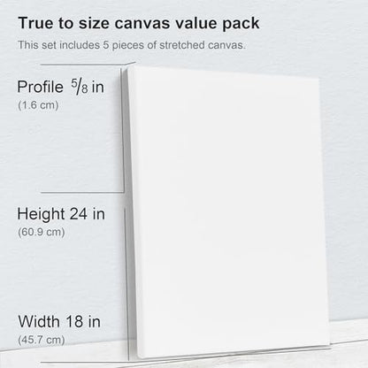 PHOENIX Large Stretched Canvas for Painting 18x24 Inch/5 Value Pack, 8 Oz Triple Primed 5/8 Inch Profile 100% Cotton White Blank Canvas, Framed Canvas for Oil Acrylic & Pouring Art - size: 18"x24", style: Studio Set (8 Oz.)
