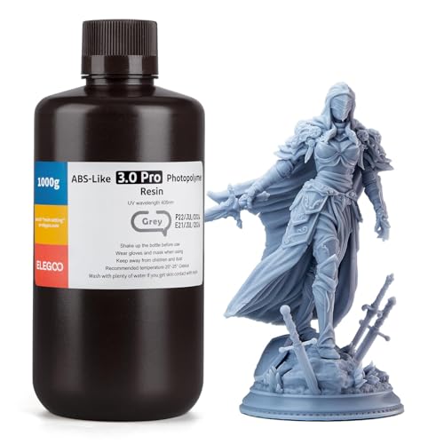 ELEGOO ABS-Like Resin 3.0 Pro, Higher Scratch-Resistance 3D Printing Photopolymer Resin, 405nm UV Resin for MSLA/DLP/LCD Printers Fast Curing High Precision Non-Brittle, Grey 1000g - color: Grey, size: M-1000g